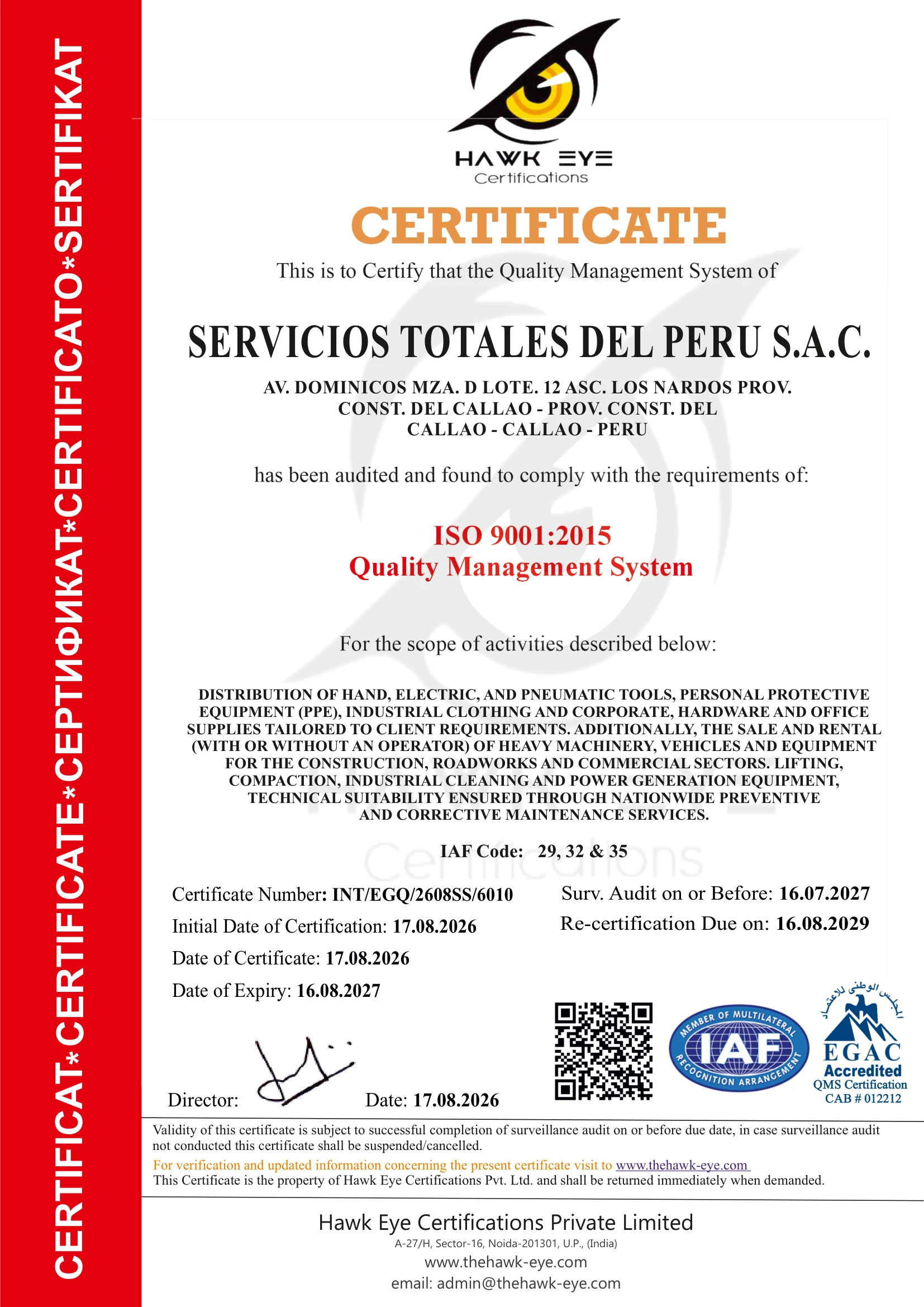 Official Certificate ISO 9001:2015 - English Version